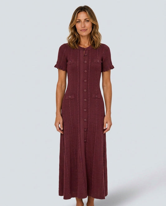 Cable Knit Button Front Midi Dress
