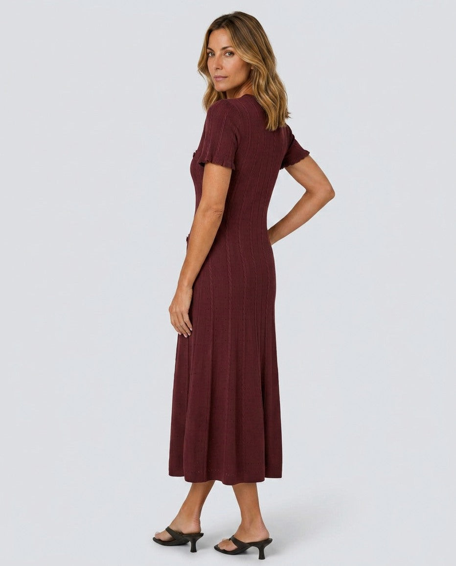 Cable Knit Button Front Midi Dress