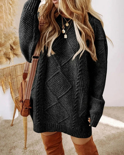 Cable Knit Crewneck Oversized Mini Sweater Dress