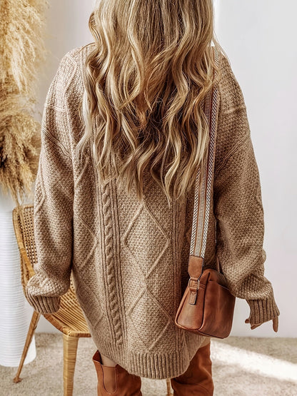 Cable Knit Crewneck Oversized Mini Sweater Dress