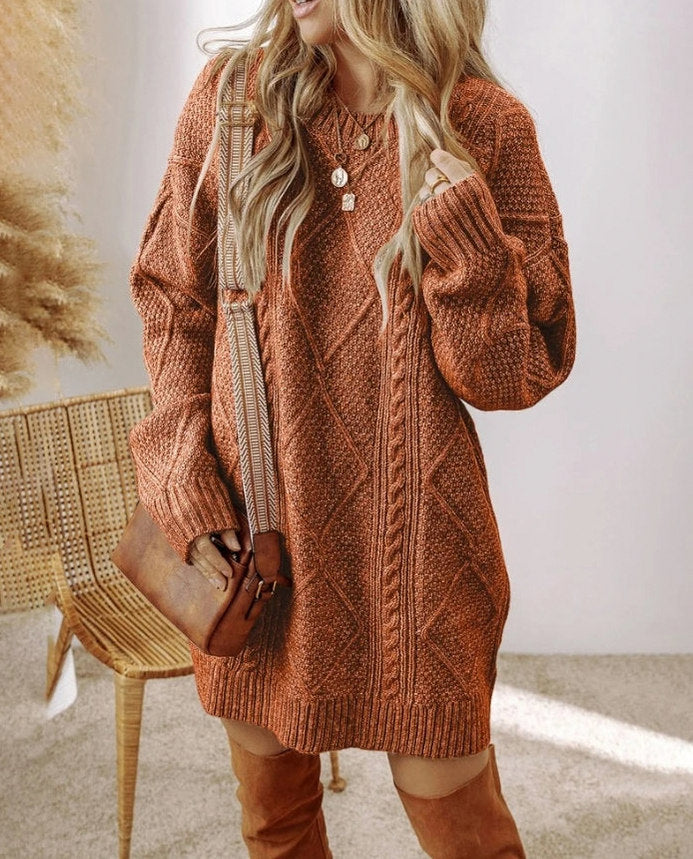 Cable Knit Crewneck Oversized Mini Sweater Dress