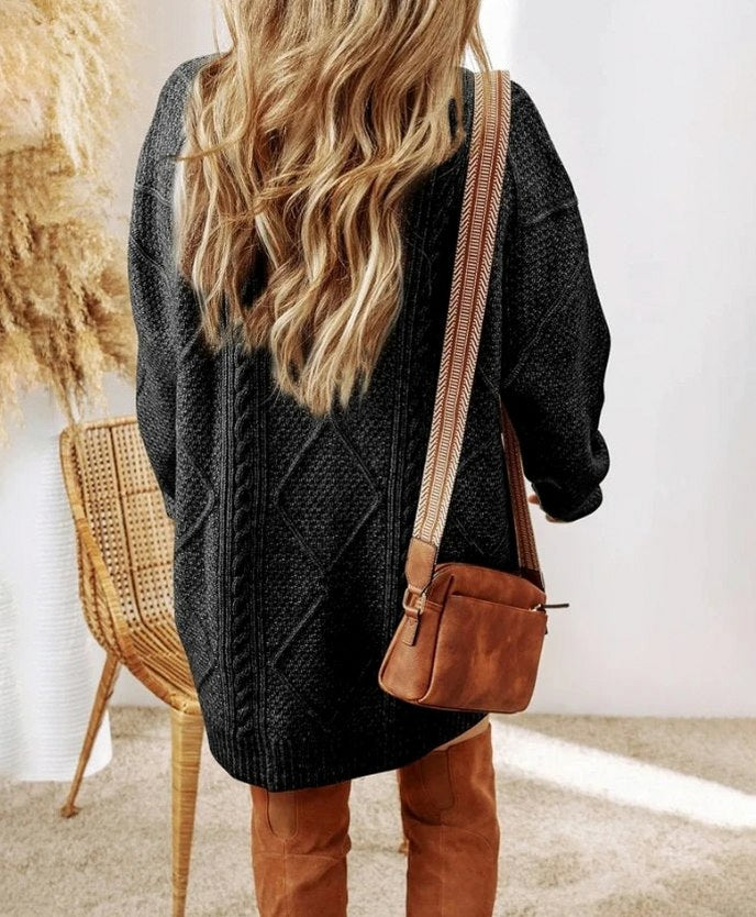 Cable Knit Crewneck Oversized Mini Sweater Dress