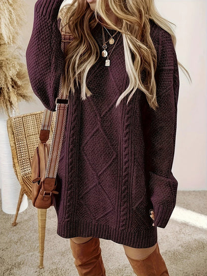 Cable Knit Crewneck Oversized Mini Sweater Dress