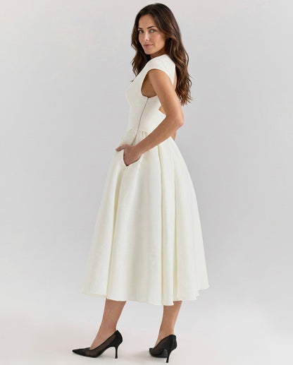 Cap Sleeve Drop Waist Midi Dress