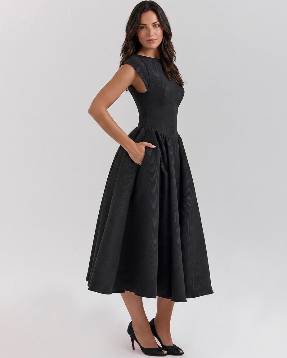 Cap Sleeve Drop Waist Midi Dress