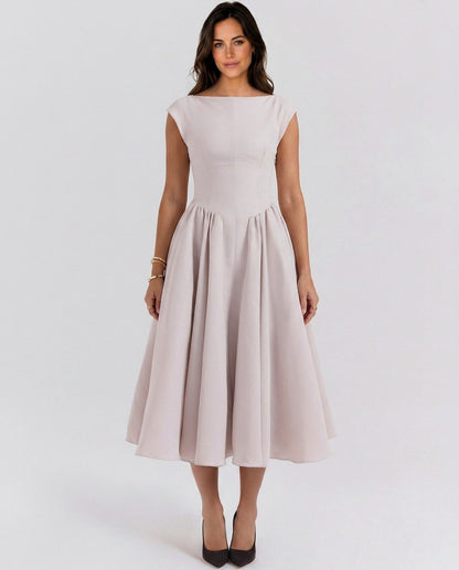Cap Sleeve Drop Waist Midi Dress