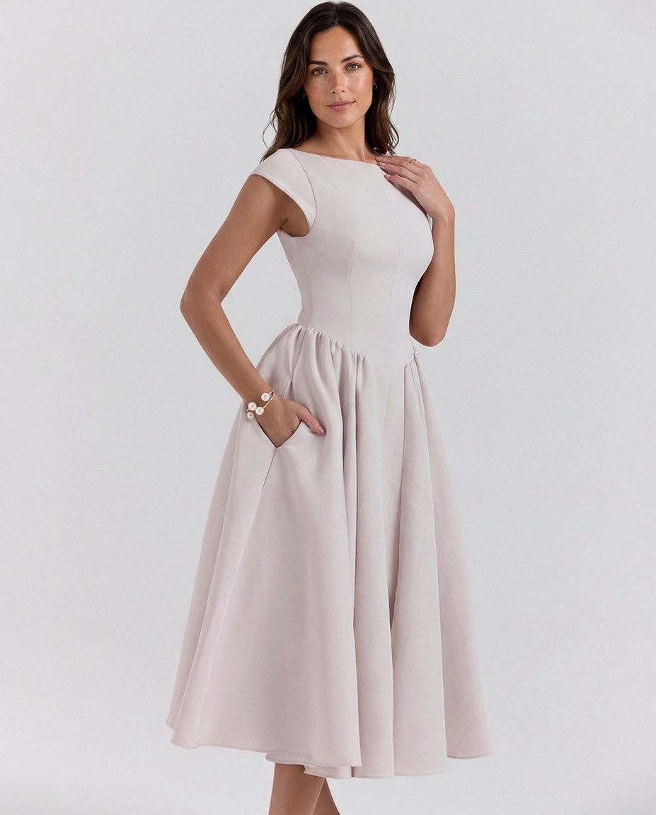 Cap Sleeve Drop Waist Midi Dress