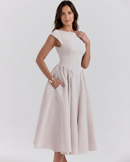 Cap Sleeve Drop Waist Midi Dress