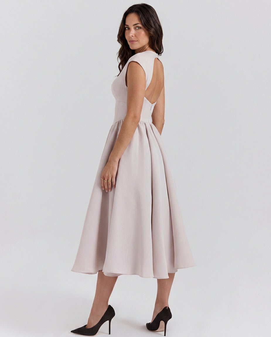Cap Sleeve Drop Waist Midi Dress