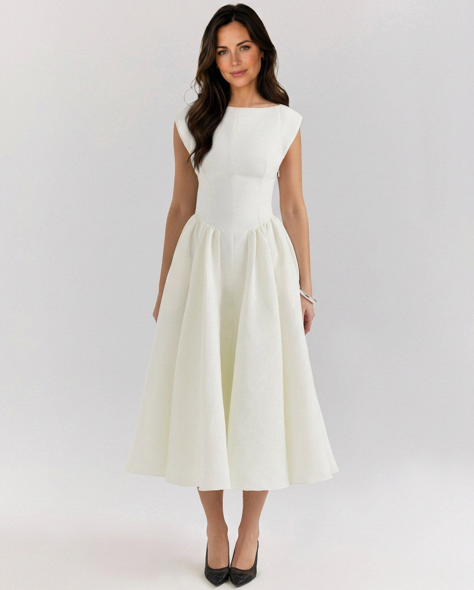 Cap Sleeve Drop Waist Midi Dress