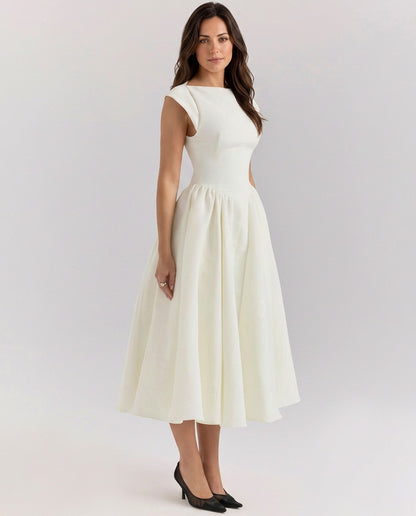 Cap Sleeve Drop Waist Midi Dress
