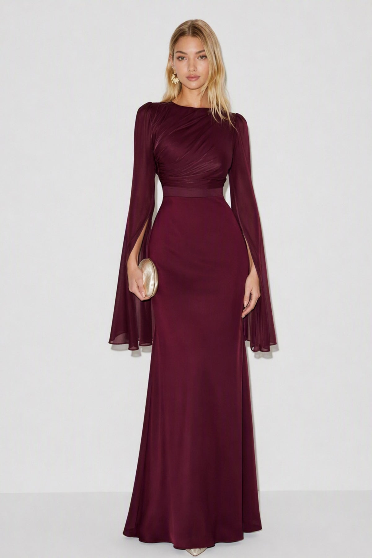 Chiffon Cape Sleeve Maxi Dress