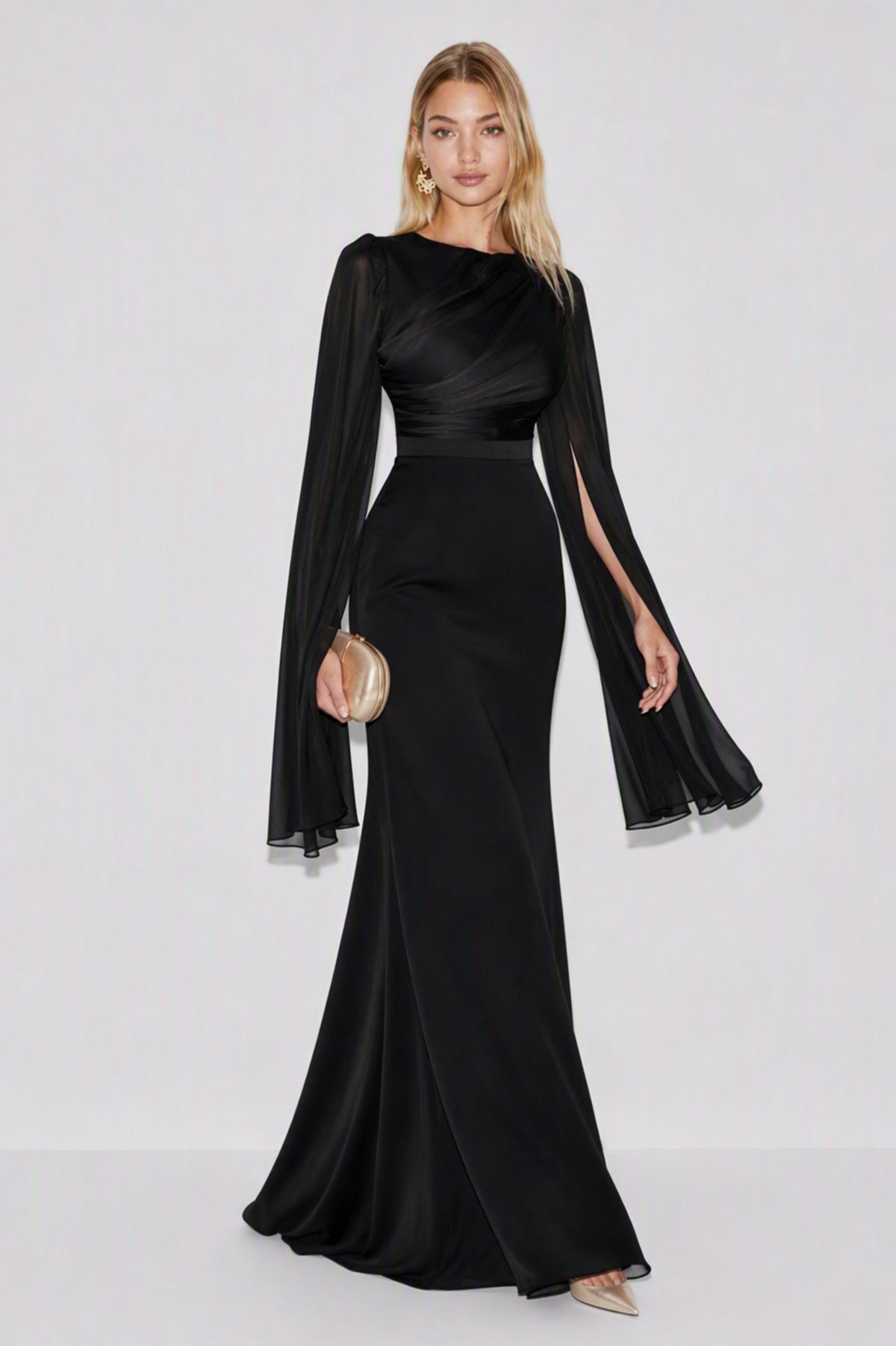 Chiffon Cape Sleeve Maxi Dress