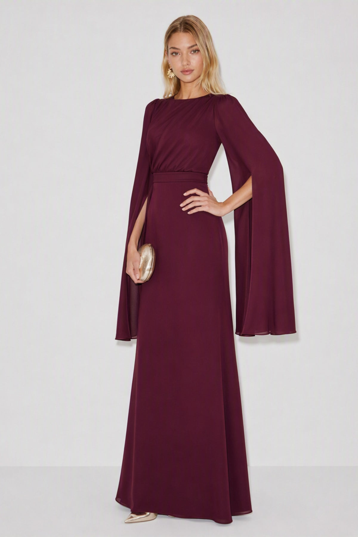 Chiffon Cape Sleeve Maxi Dress