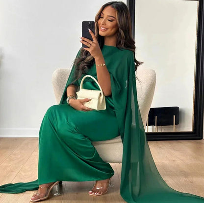 Chiffon Cape Sleeve Maxi Dress