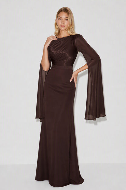 Chiffon Cape Sleeve Maxi Dress