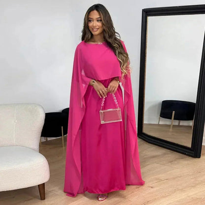 Chiffon Cape Sleeve Maxi Dress