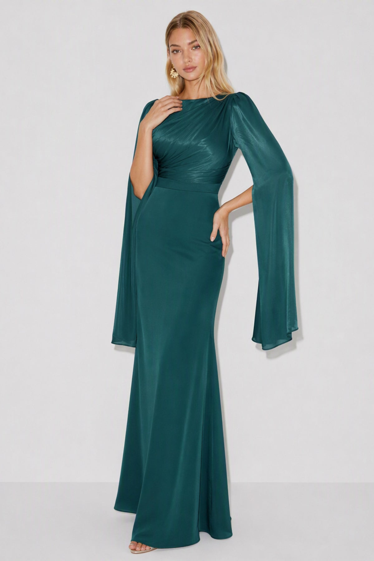 Chiffon Cape Sleeve Maxi Dress