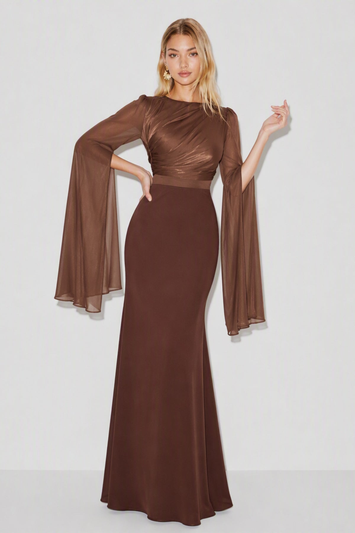 Chiffon Cape Sleeve Maxi Dress
