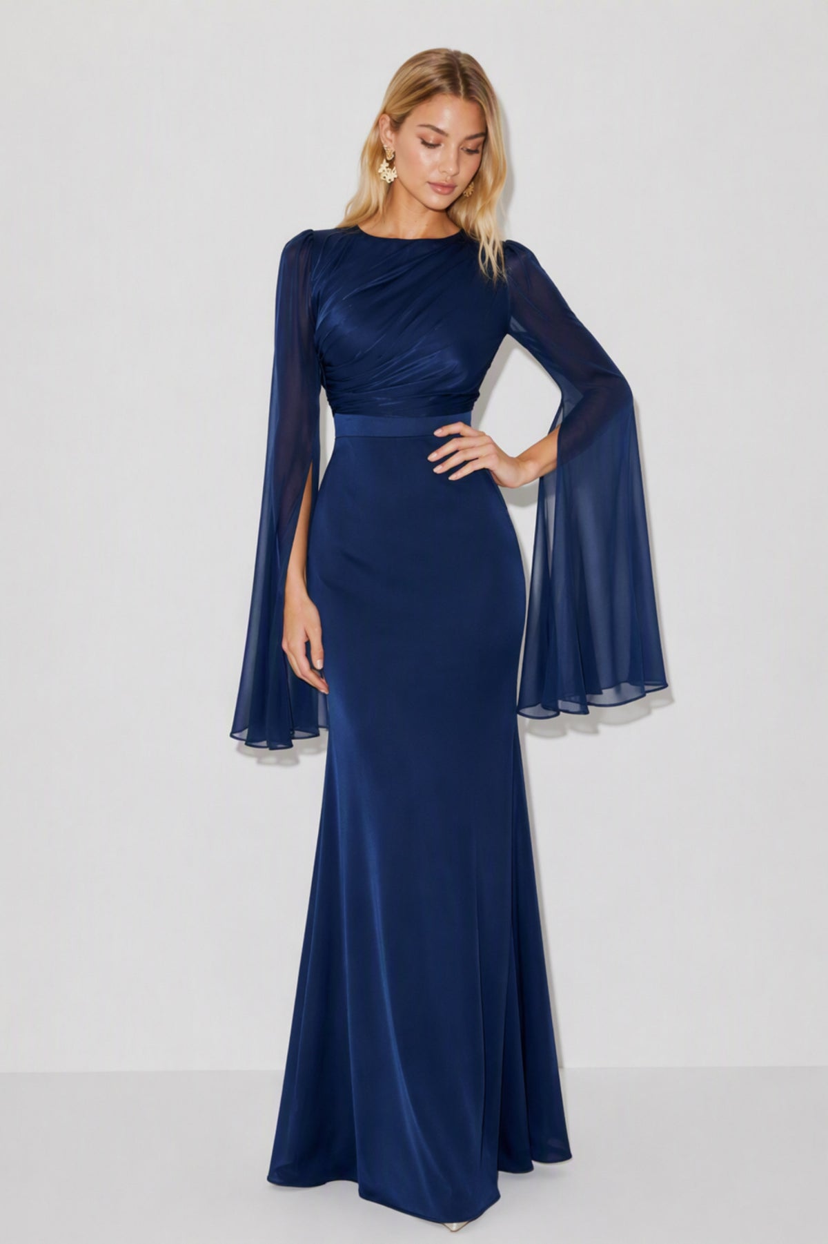 Chiffon Cape Sleeve Maxi Dress
