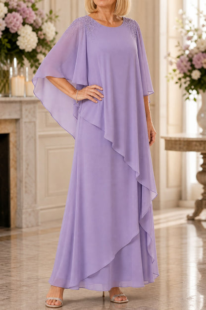 Chiffon Cape Sleeve Tiered Maxi Dress