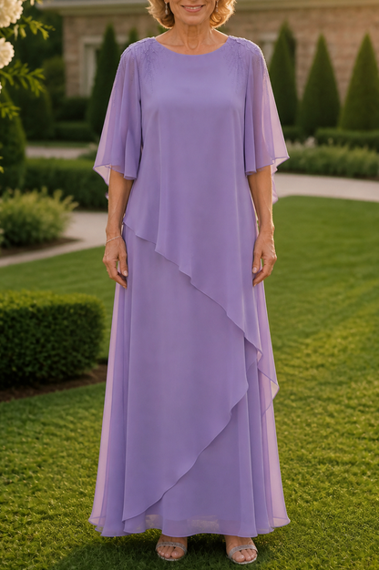 Chiffon Cape Sleeve Tiered Maxi Dress