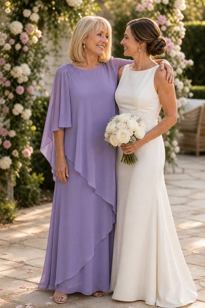 Chiffon Cape Sleeve Tiered Maxi Dress