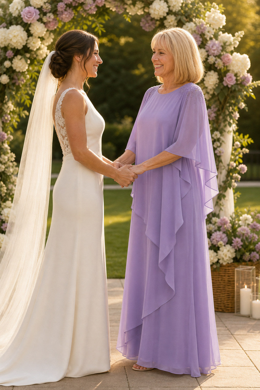Chiffon Cape Sleeve Tiered Maxi Dress