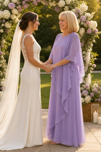 Chiffon Cape Sleeve Tiered Maxi Dress