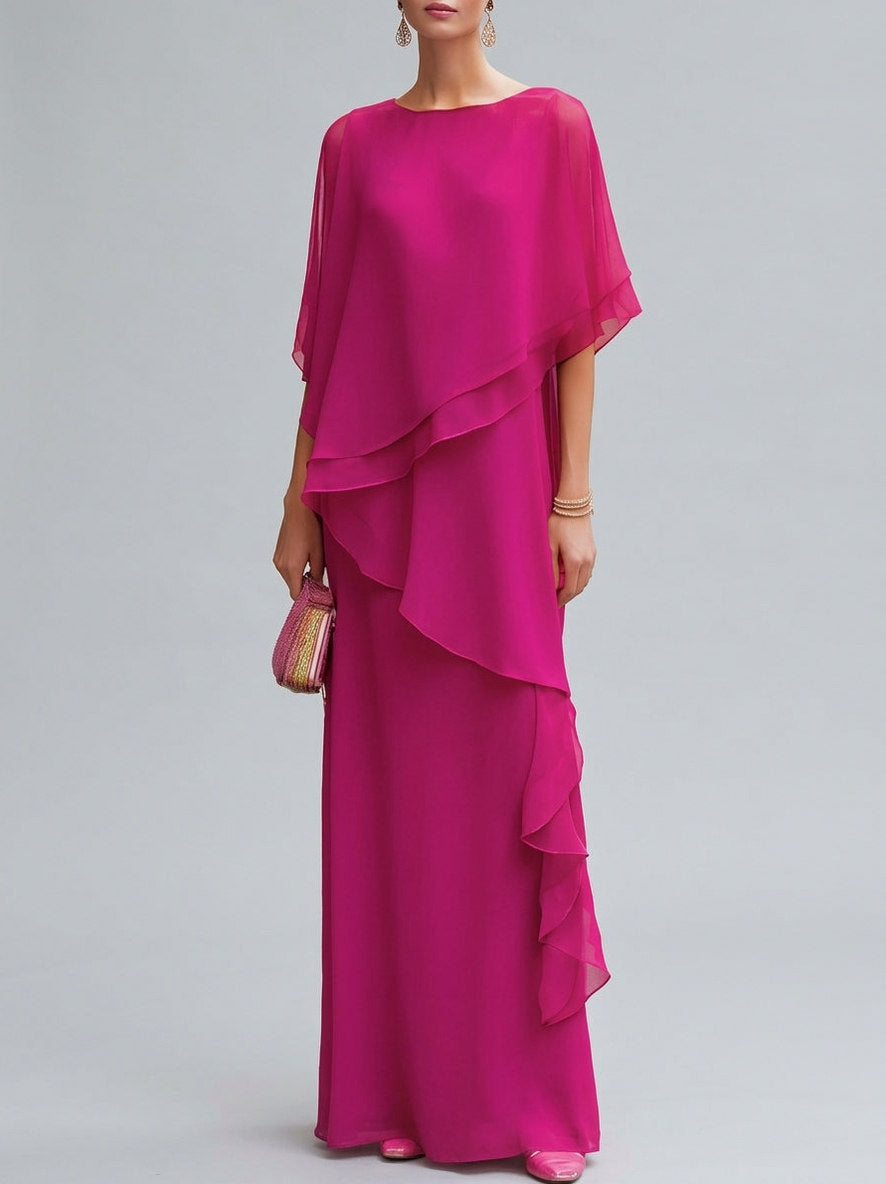Chiffon Capelet Tiered Maxi Dress