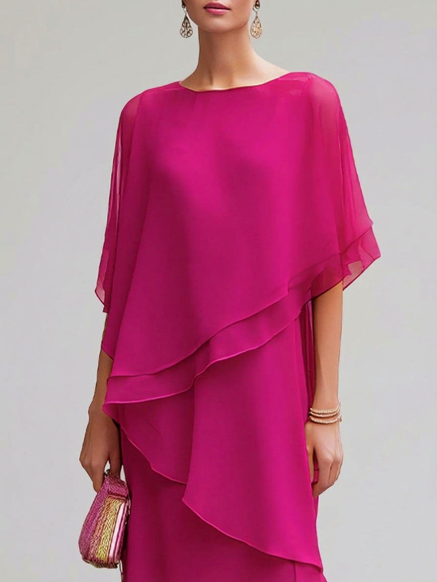 Chiffon Capelet Tiered Maxi Dress
