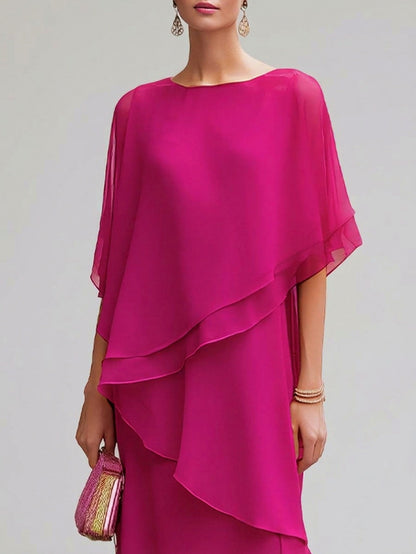 Chiffon Capelet Tiered Maxi Dress