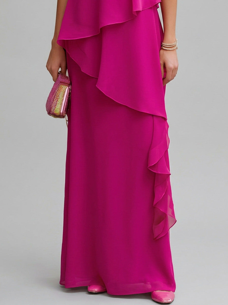 Chiffon Capelet Tiered Maxi Dress