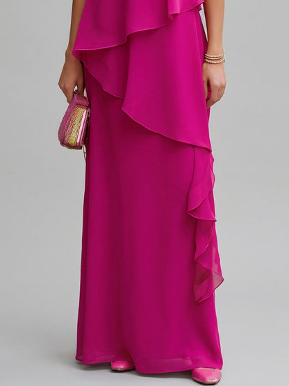 Chiffon Capelet Tiered Maxi Dress
