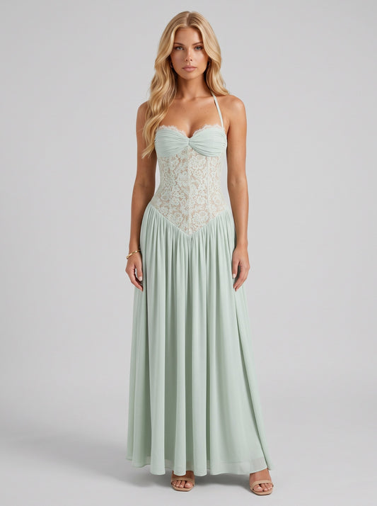 Chiffon Corset Halter Maxi Dress
