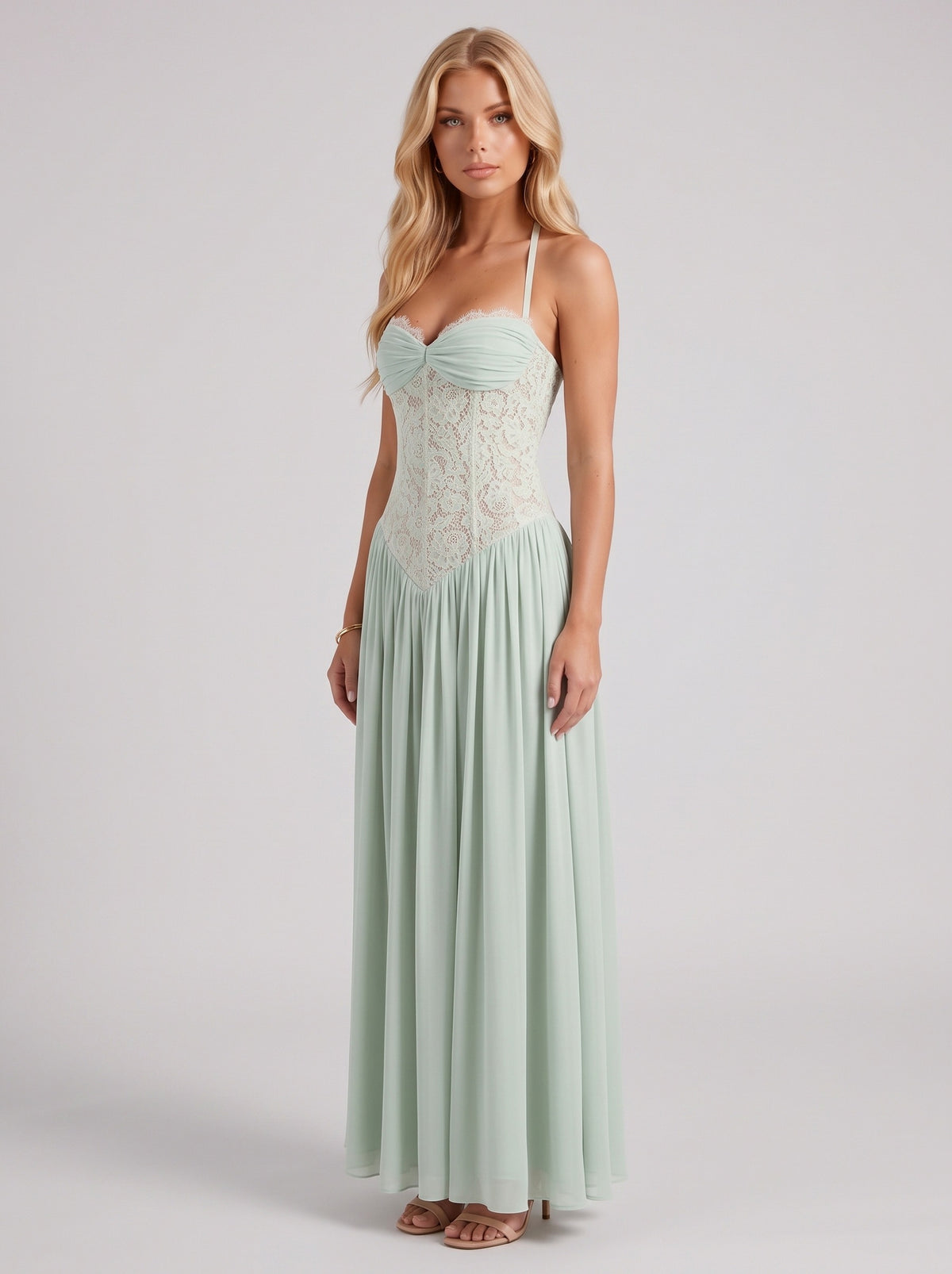 Chiffon Corset Halter Maxi Dress