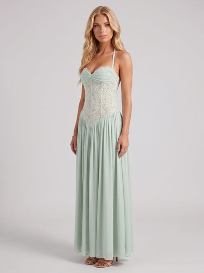 Chiffon Corset Halter Maxi Dress