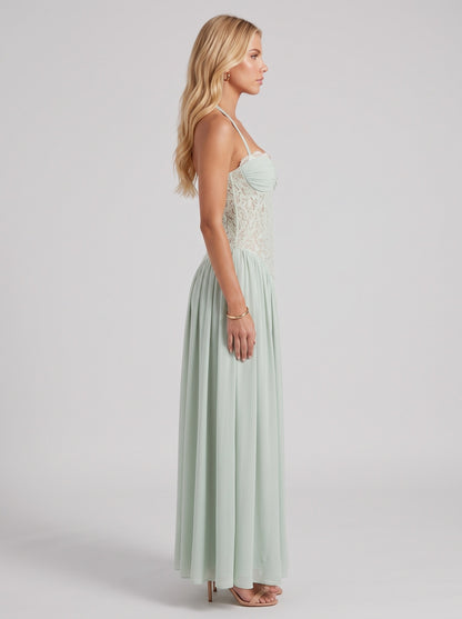 Chiffon Corset Halter Maxi Dress