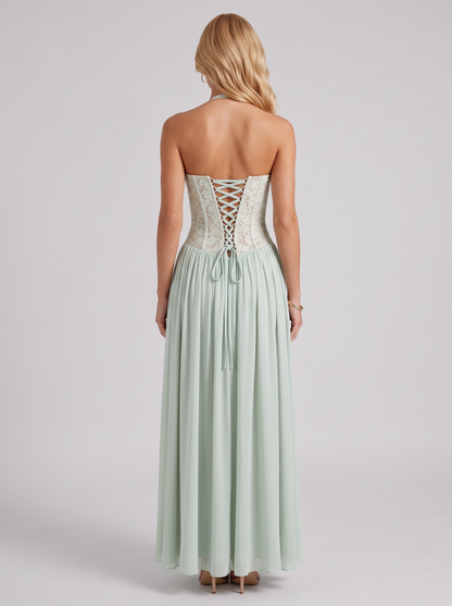 Chiffon Corset Halter Maxi Dress