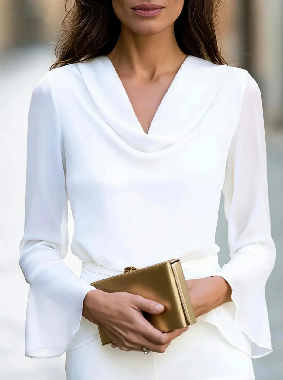 Chiffon Cowl Long Sleeve Top