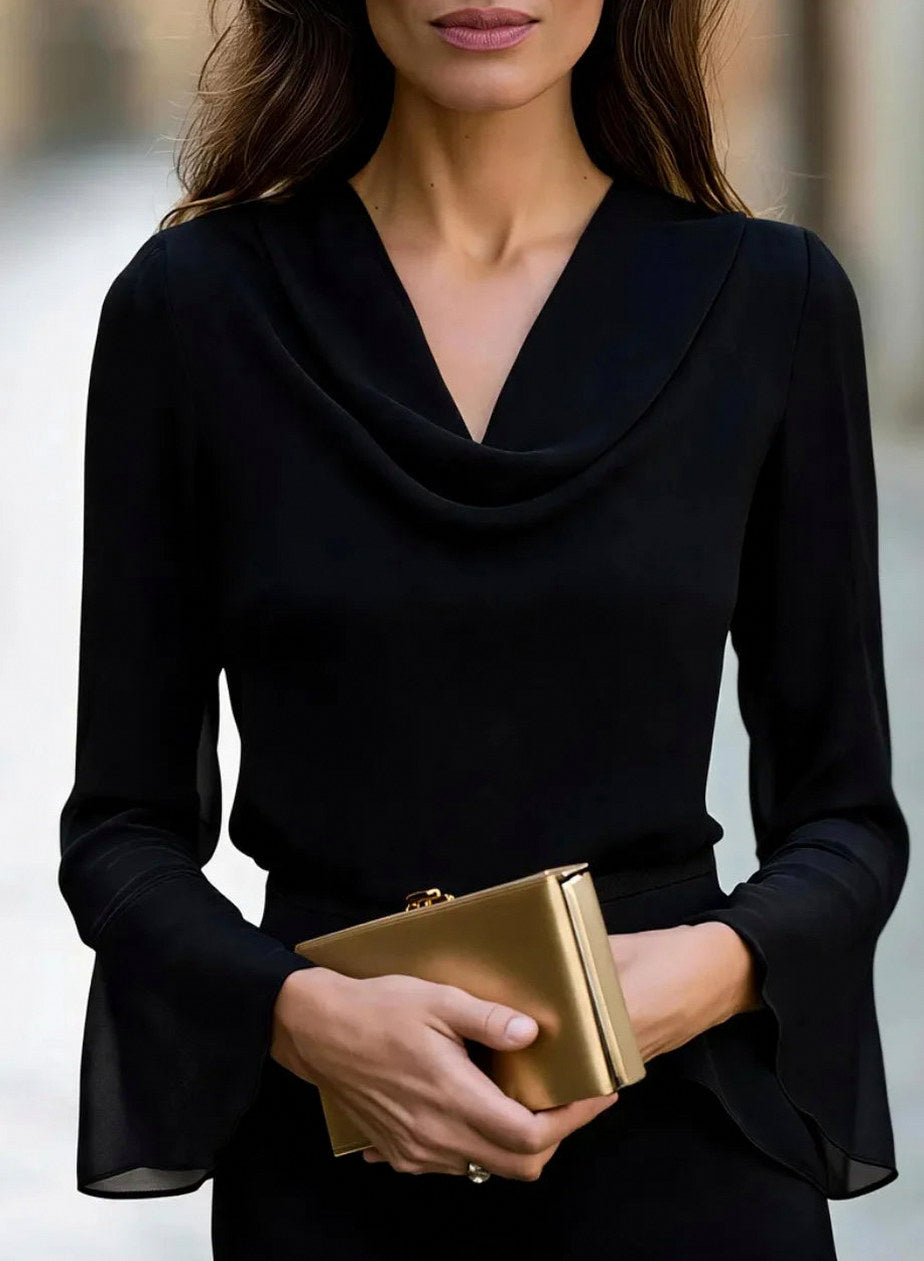 Chiffon Cowl Long Sleeve Top