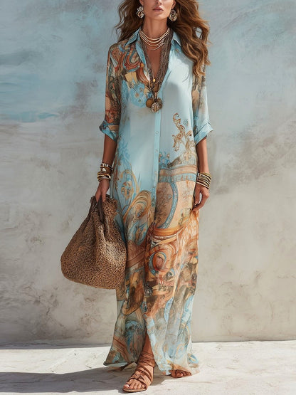 Chiffon Graphic Print Shirt Dress