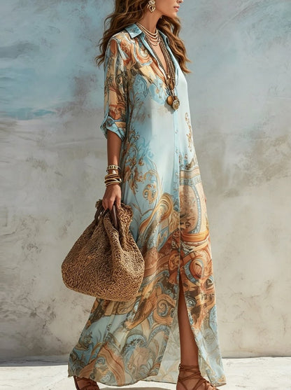Chiffon Graphic Print Shirt Dress
