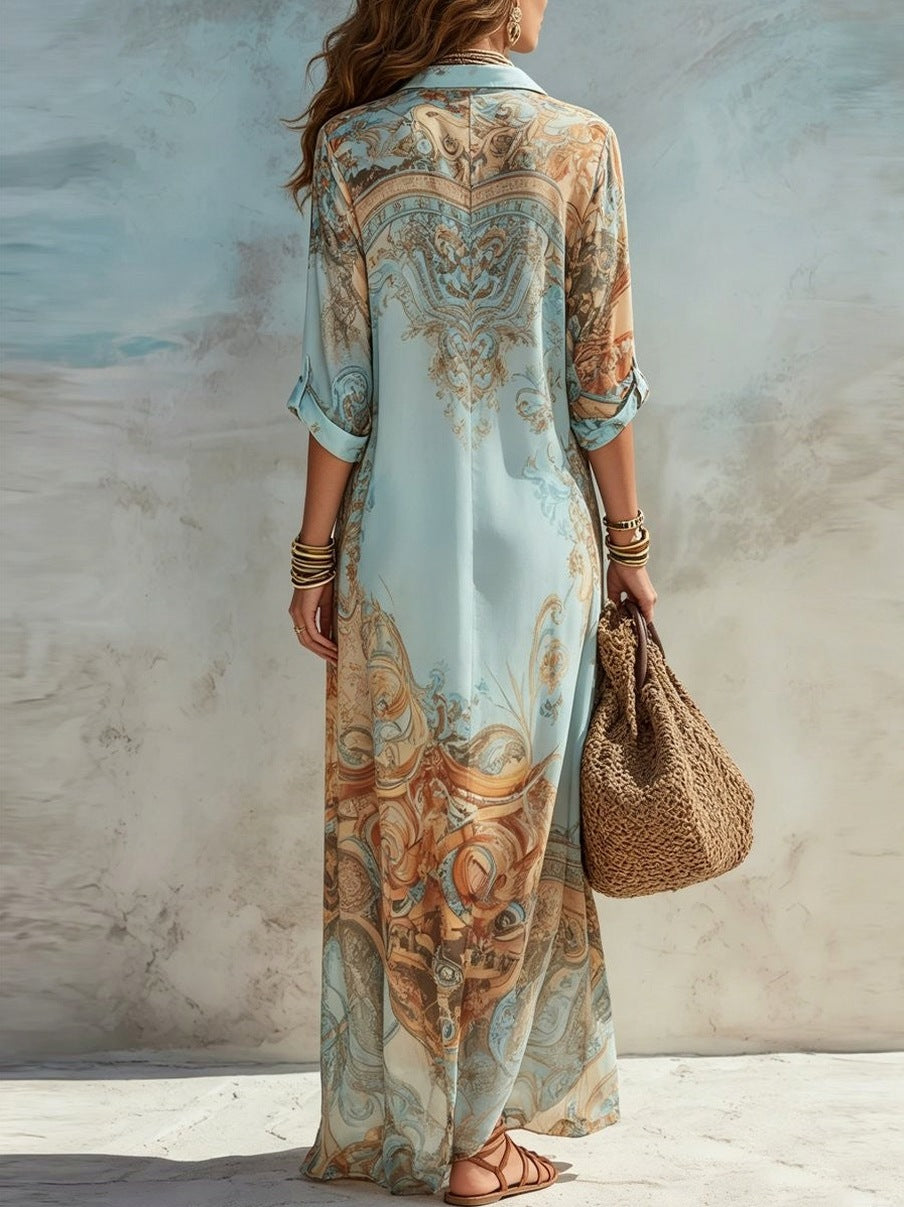 Chiffon Graphic Print Shirt Dress