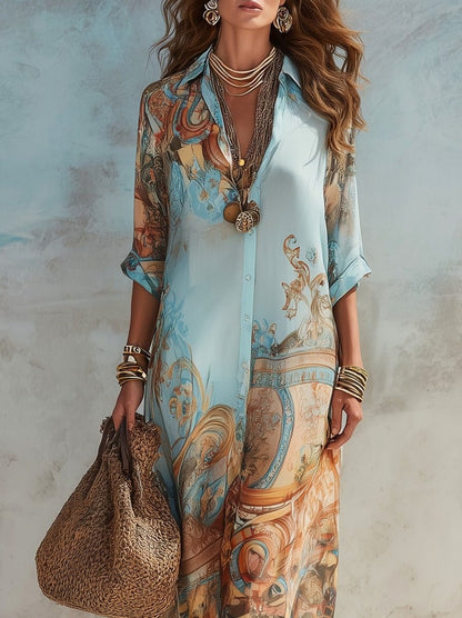 Chiffon Graphic Print Shirt Dress