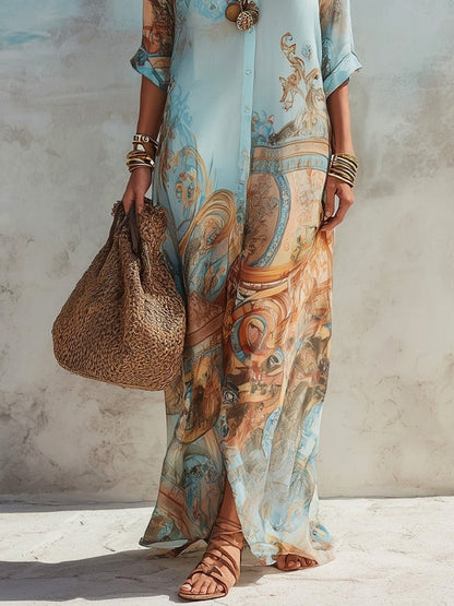 Chiffon Graphic Print Shirt Dress