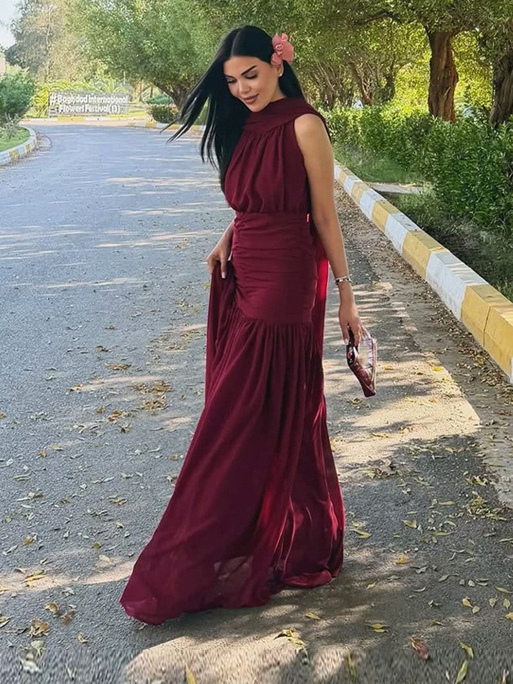 Chiffon Halter Drop Waist Maxi Dress