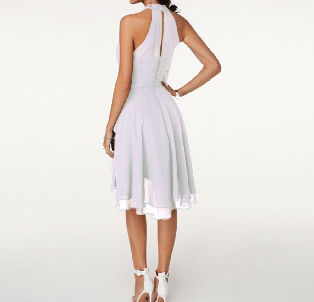 Chiffon Halter Tiered Midi Dress