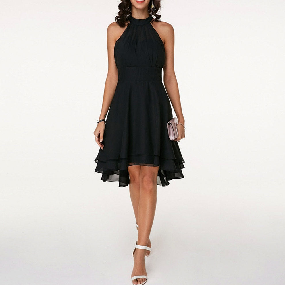 Chiffon Halter Tiered Midi Dress