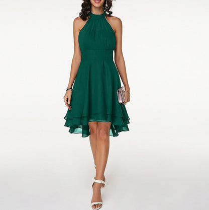 Chiffon Halter Tiered Midi Dress